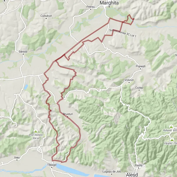 Map miniature of "Crişul Cycling Route" cycling inspiration in Nord-Vest, Romania. Generated by Tarmacs.app cycling route planner