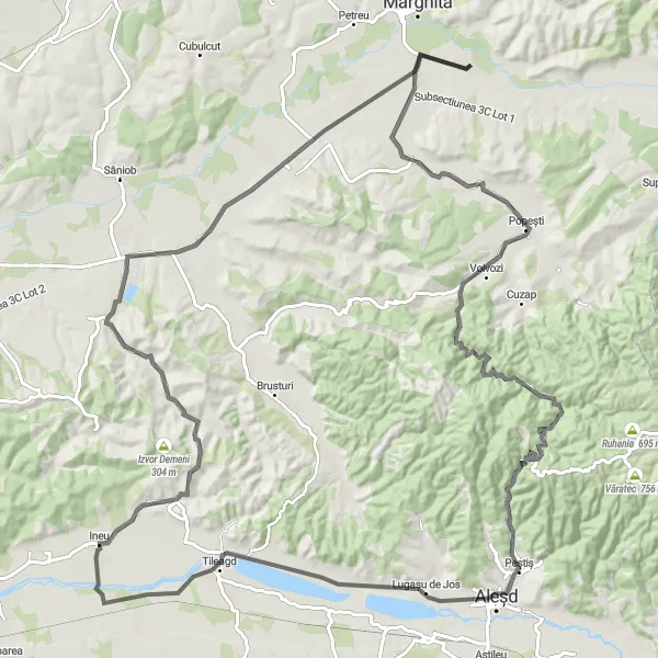 Map miniature of "Exploring Pădurea Neagră and Dealu Viilor" cycling inspiration in Nord-Vest, Romania. Generated by Tarmacs.app cycling route planner