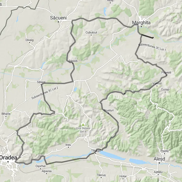 Map miniature of "Hilltop Circuit" cycling inspiration in Nord-Vest, Romania. Generated by Tarmacs.app cycling route planner