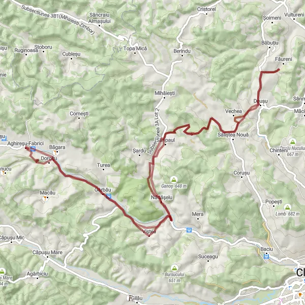 Map miniature of "Gravel Adventure in Nord-Vest Romania" cycling inspiration in Nord-Vest, Romania. Generated by Tarmacs.app cycling route planner