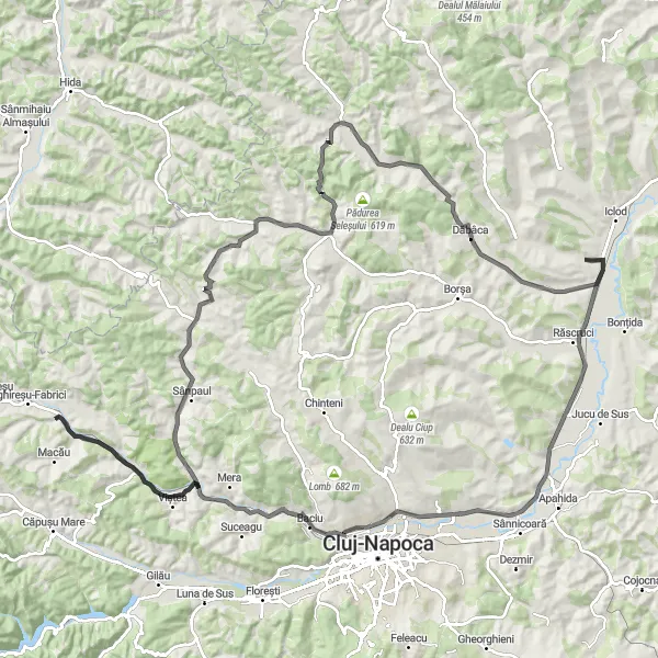 Map miniature of "Challenging Road Cycling Tour in Nord-Vest Romania" cycling inspiration in Nord-Vest, Romania. Generated by Tarmacs.app cycling route planner