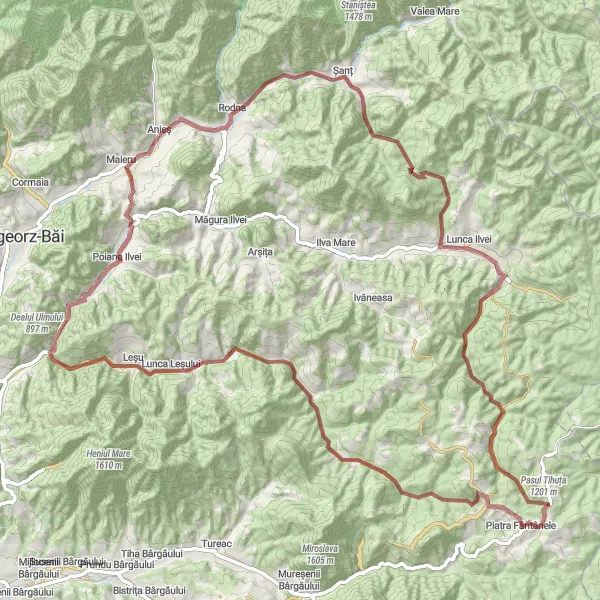 Map miniature of "Anieș to Piatra Fântânele Loop" cycling inspiration in Nord-Vest, Romania. Generated by Tarmacs.app cycling route planner