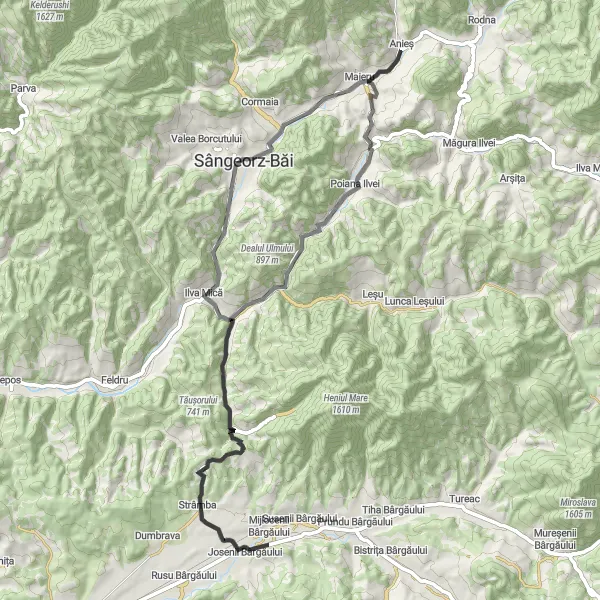 Map miniature of "Anieș to Maieru Loop" cycling inspiration in Nord-Vest, Romania. Generated by Tarmacs.app cycling route planner