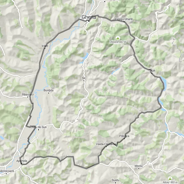 Map miniature of "Răscruci - Sucutard Adventure" cycling inspiration in Nord-Vest, Romania. Generated by Tarmacs.app cycling route planner