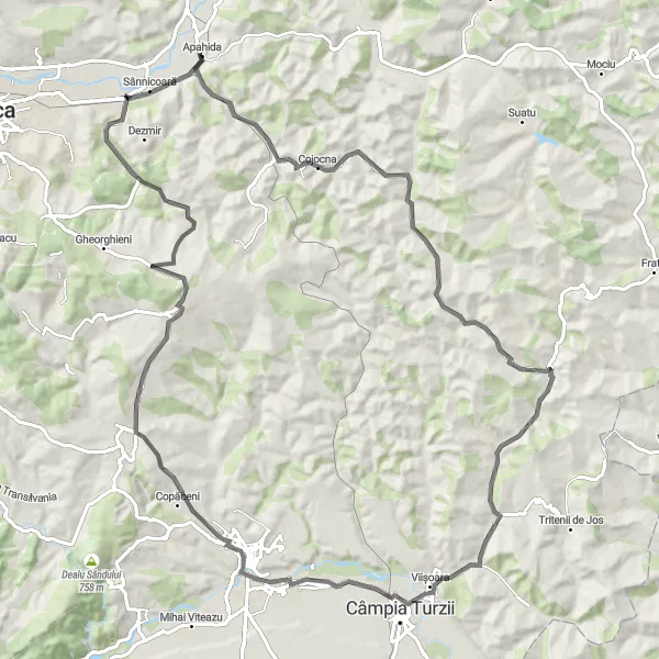 Map miniature of "Moriști Adventure" cycling inspiration in Nord-Vest, Romania. Generated by Tarmacs.app cycling route planner