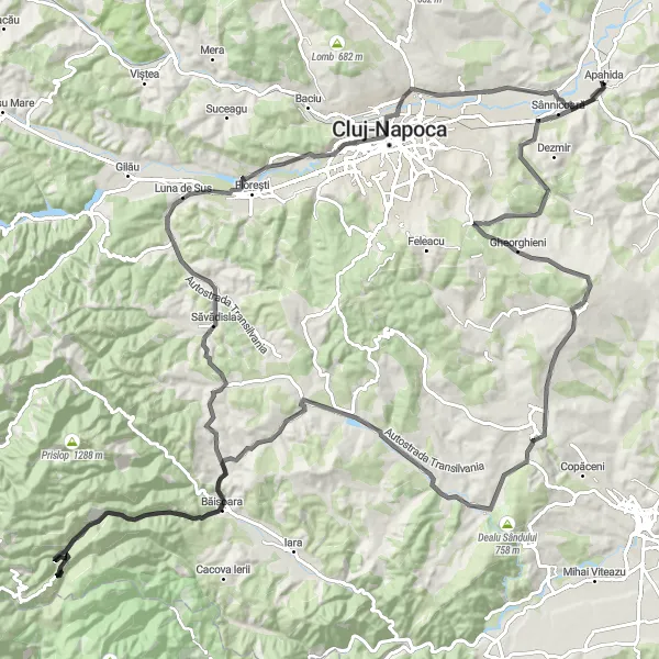 Map miniature of "Epic Cycling Journey to Băișoara and Cluj-Napoca" cycling inspiration in Nord-Vest, Romania. Generated by Tarmacs.app cycling route planner