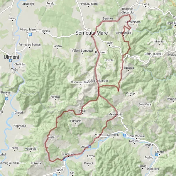 Map miniature of "The Chioarului Adventure" cycling inspiration in Nord-Vest, Romania. Generated by Tarmacs.app cycling route planner