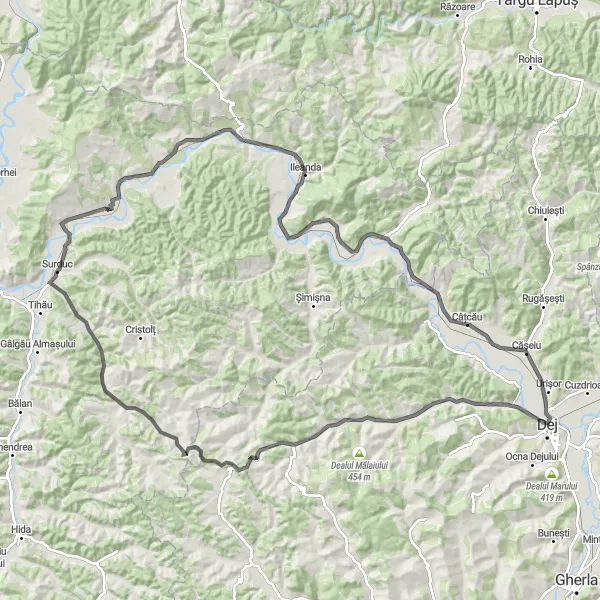 Map miniature of "The Rural Retreat" cycling inspiration in Nord-Vest, Romania. Generated by Tarmacs.app cycling route planner