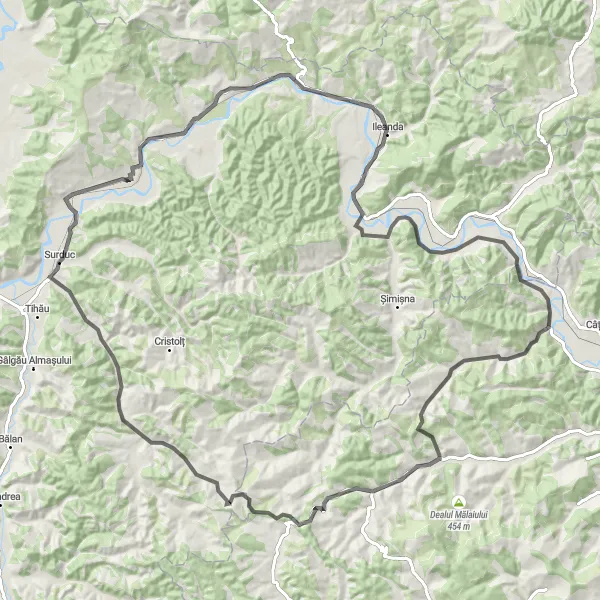 Map miniature of "Explore the Northwest" cycling inspiration in Nord-Vest, Romania. Generated by Tarmacs.app cycling route planner