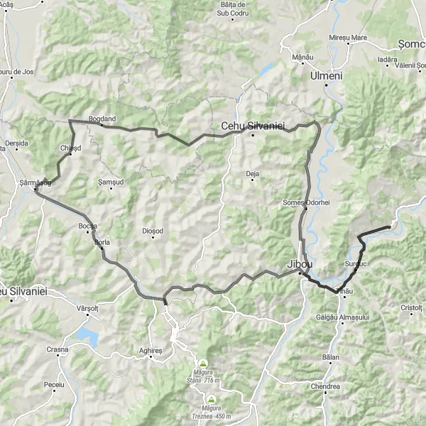 Map miniature of "Discover the Sălaj Heights" cycling inspiration in Nord-Vest, Romania. Generated by Tarmacs.app cycling route planner