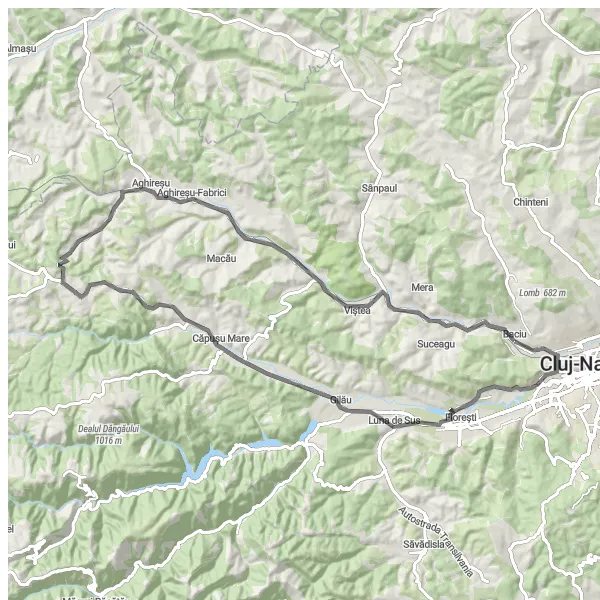 Map miniature of "Baciu and Priveliște spre Cluj Loop" cycling inspiration in Nord-Vest, Romania. Generated by Tarmacs.app cycling route planner