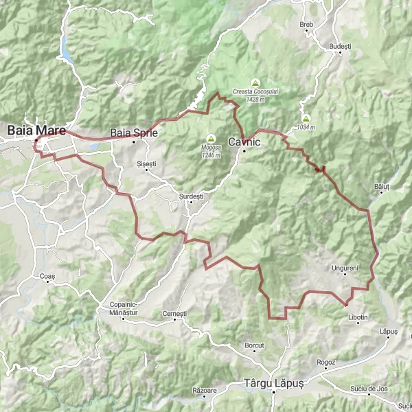 Map miniature of "The Northern Loop: Discovering the Underrated Beauty" cycling inspiration in Nord-Vest, Romania. Generated by Tarmacs.app cycling route planner