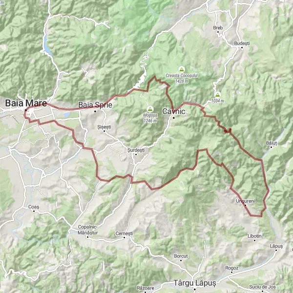 Map miniature of "Gravel Adventure" cycling inspiration in Nord-Vest, Romania. Generated by Tarmacs.app cycling route planner