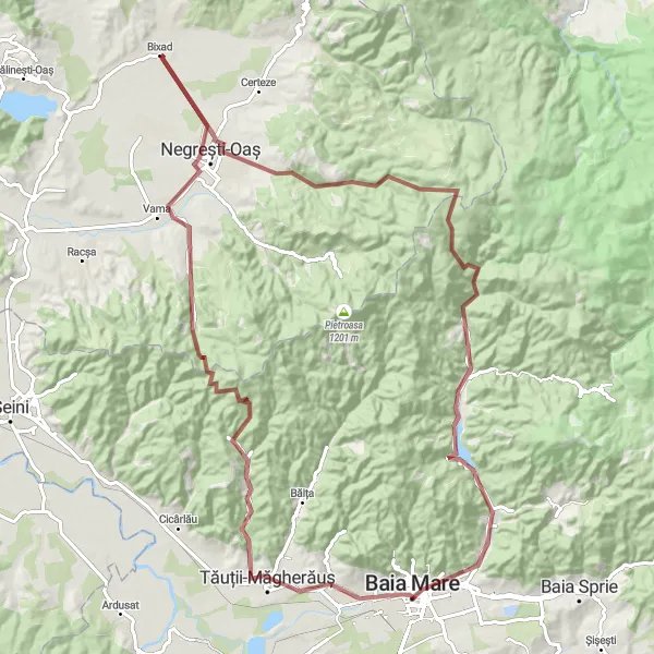 Map miniature of "Hidden Gems" cycling inspiration in Nord-Vest, Romania. Generated by Tarmacs.app cycling route planner