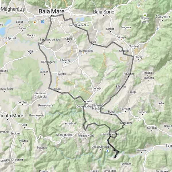 Map miniature of "Scenic Journey to Lăschia and Beyond" cycling inspiration in Nord-Vest, Romania. Generated by Tarmacs.app cycling route planner