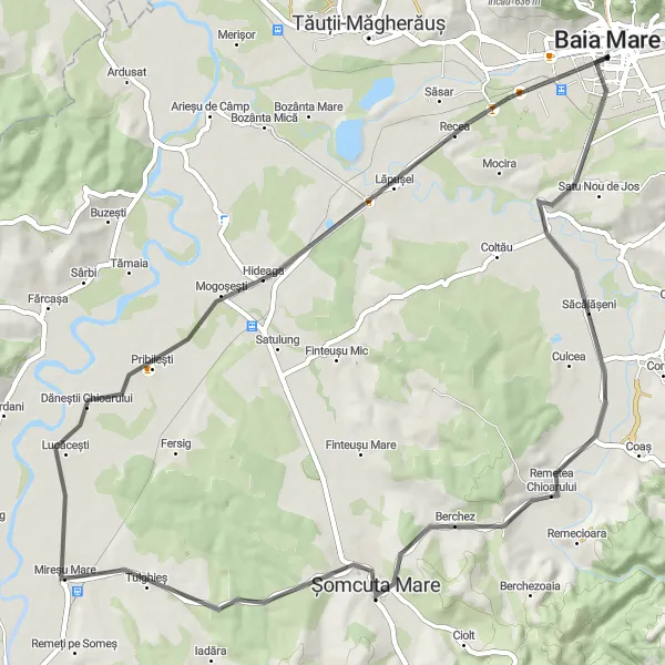 Map miniature of "Road Cycling Adventure to Șomcuta Mare" cycling inspiration in Nord-Vest, Romania. Generated by Tarmacs.app cycling route planner