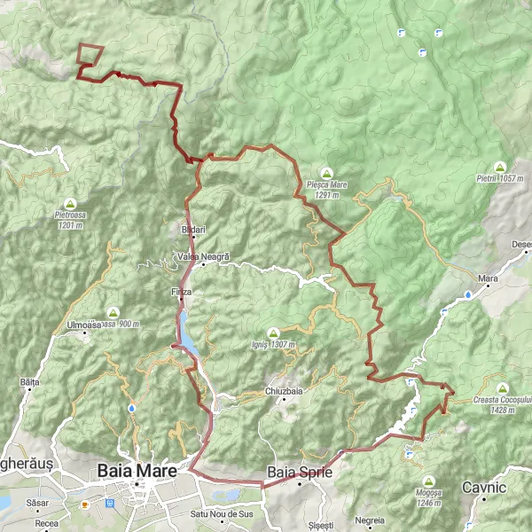 Map miniature of "Baia Sprie Gravel Challenge" cycling inspiration in Nord-Vest, Romania. Generated by Tarmacs.app cycling route planner