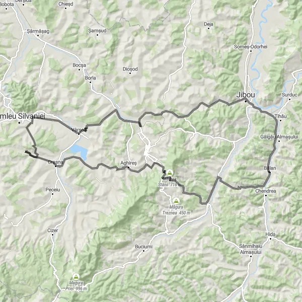 Map miniature of "Bălan - Chichișa - Ciumărna - Măgura Stânii - Vârșolț - Var - Chechiș - Bălan" cycling inspiration in Nord-Vest, Romania. Generated by Tarmacs.app cycling route planner