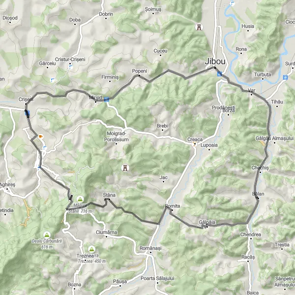 Map miniature of "The Challenging Chichișa Climb" cycling inspiration in Nord-Vest, Romania. Generated by Tarmacs.app cycling route planner