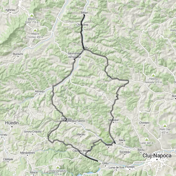 Map miniature of "Bălan Gravel Loop" cycling inspiration in Nord-Vest, Romania. Generated by Tarmacs.app cycling route planner