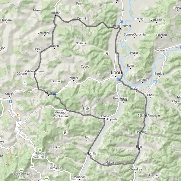 Map miniature of "The Var Challenge" cycling inspiration in Nord-Vest, Romania. Generated by Tarmacs.app cycling route planner