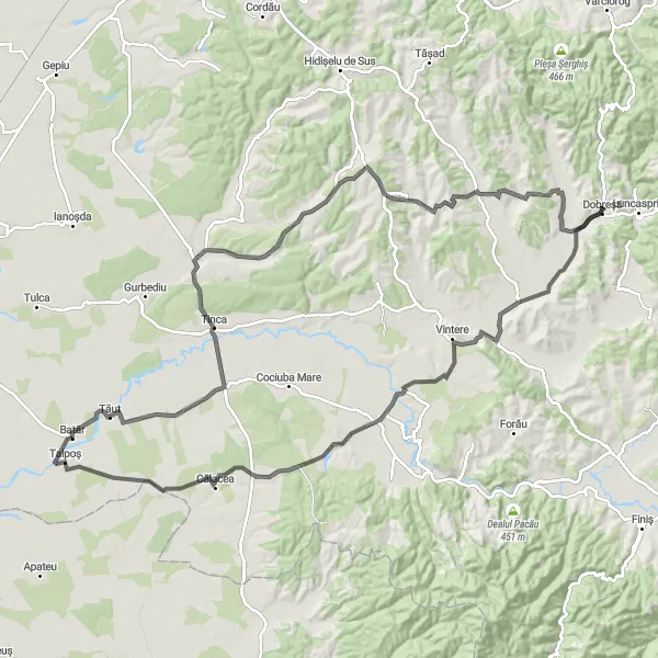 Map miniature of "The Tinca Challenge" cycling inspiration in Nord-Vest, Romania. Generated by Tarmacs.app cycling route planner