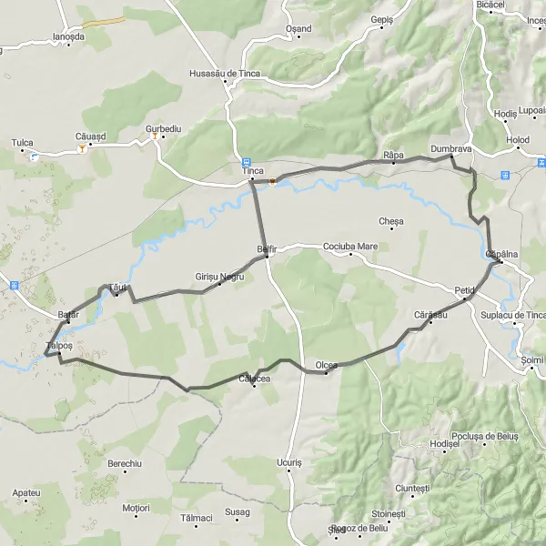 Map miniature of "Batăr and Beyond" cycling inspiration in Nord-Vest, Romania. Generated by Tarmacs.app cycling route planner