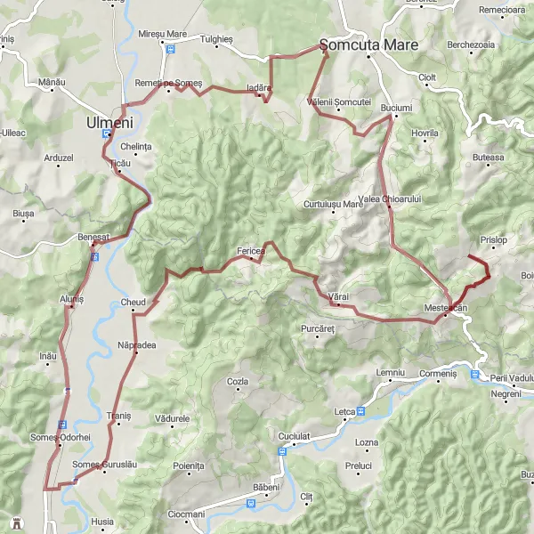 Map miniature of "Năpradea Gravel Adventure" cycling inspiration in Nord-Vest, Romania. Generated by Tarmacs.app cycling route planner