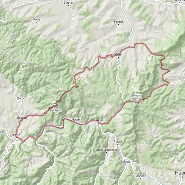 Map miniature of "Romanian Hills Gravel Adventure" cycling inspiration in Nord-Vest, Romania. Generated by Tarmacs.app cycling route planner