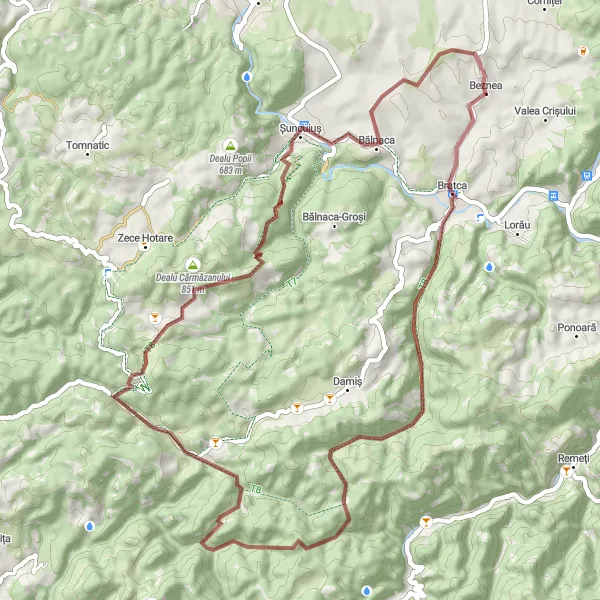 Map miniature of "Gravel Route - Beznea Loop" cycling inspiration in Nord-Vest, Romania. Generated by Tarmacs.app cycling route planner