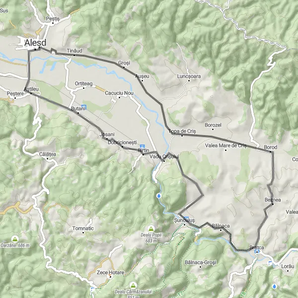 Map miniature of "Road Route - Beznea Short Loop" cycling inspiration in Nord-Vest, Romania. Generated by Tarmacs.app cycling route planner