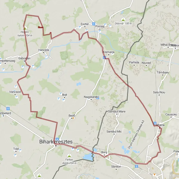 Map miniature of "Tranquil Routes of Biharia" cycling inspiration in Nord-Vest, Romania. Generated by Tarmacs.app cycling route planner