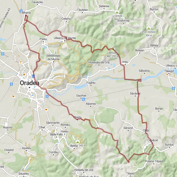 Map miniature of "Mireșul Mic Gravel Challenge" cycling inspiration in Nord-Vest, Romania. Generated by Tarmacs.app cycling route planner