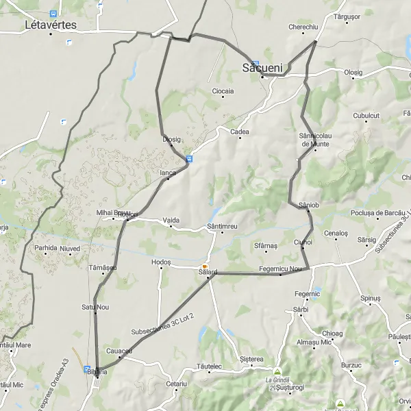 Map miniature of "Diosig Countryside Tour" cycling inspiration in Nord-Vest, Romania. Generated by Tarmacs.app cycling route planner