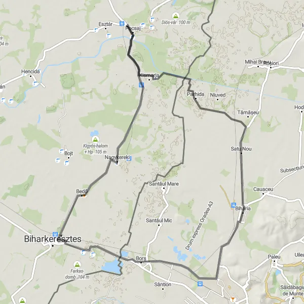 Map miniature of "Borș Heritage Ride" cycling inspiration in Nord-Vest, Romania. Generated by Tarmacs.app cycling route planner