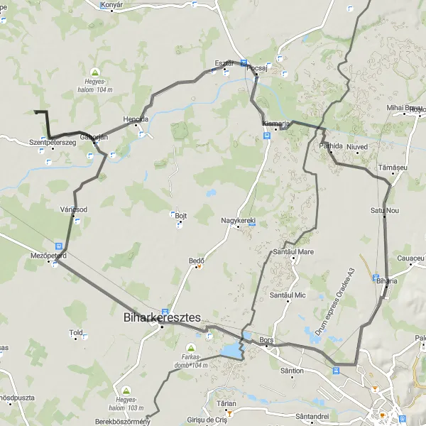 Map miniature of "Crossing Borders" cycling inspiration in Nord-Vest, Romania. Generated by Tarmacs.app cycling route planner