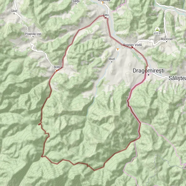 Map miniature of "Gravel Adventure in Rural Romania" cycling inspiration in Nord-Vest, Romania. Generated by Tarmacs.app cycling route planner