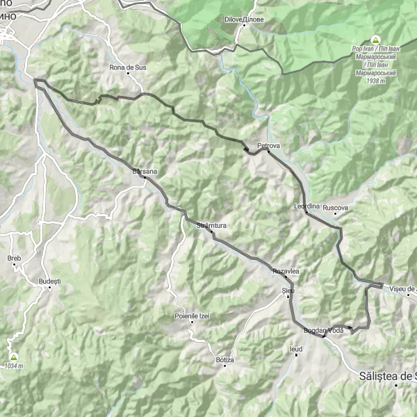 Map miniature of "Scenic Road Journey" cycling inspiration in Nord-Vest, Romania. Generated by Tarmacs.app cycling route planner