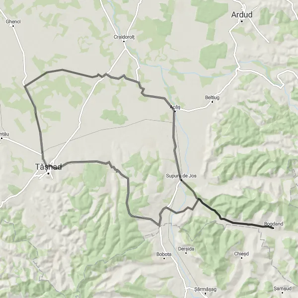 Map miniature of "Tasnad Adventure" cycling inspiration in Nord-Vest, Romania. Generated by Tarmacs.app cycling route planner