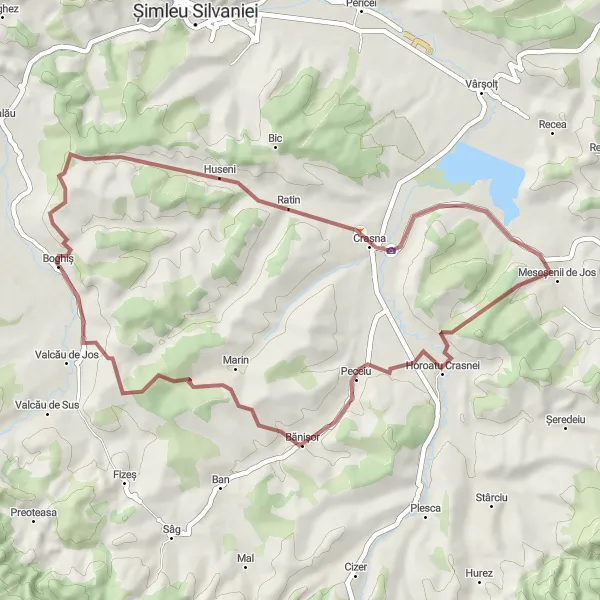 Map miniature of "Off-road Adventure: Boghiș to Ratovei" cycling inspiration in Nord-Vest, Romania. Generated by Tarmacs.app cycling route planner