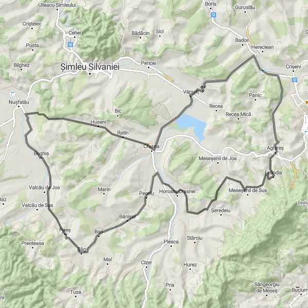 Map miniature of "The Ratin Loop" cycling inspiration in Nord-Vest, Romania. Generated by Tarmacs.app cycling route planner