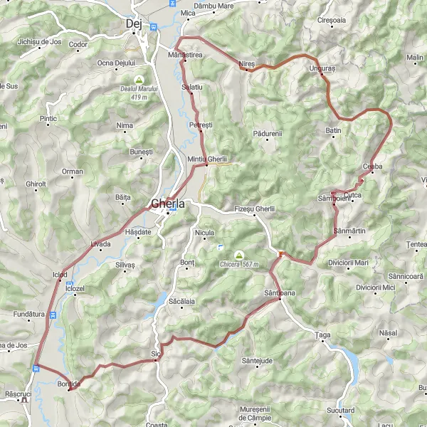 Map miniature of "Unguraș and Beyond" cycling inspiration in Nord-Vest, Romania. Generated by Tarmacs.app cycling route planner