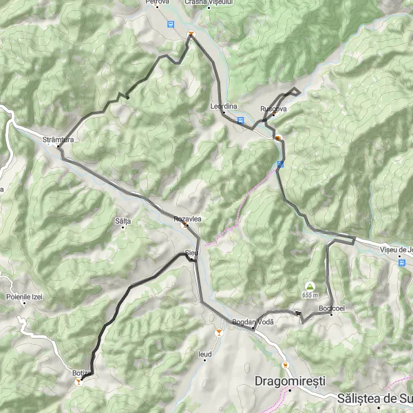 Map miniature of "Romanian Countryside" cycling inspiration in Nord-Vest, Romania. Generated by Tarmacs.app cycling route planner