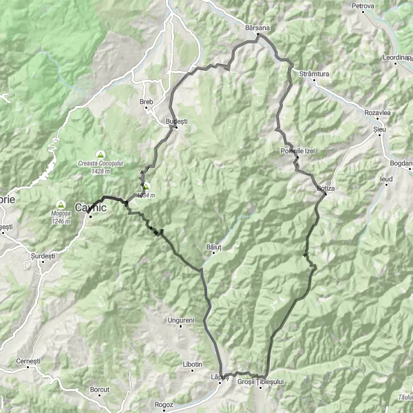 Map miniature of "Transylvanian Road Expedition" cycling inspiration in Nord-Vest, Romania. Generated by Tarmacs.app cycling route planner