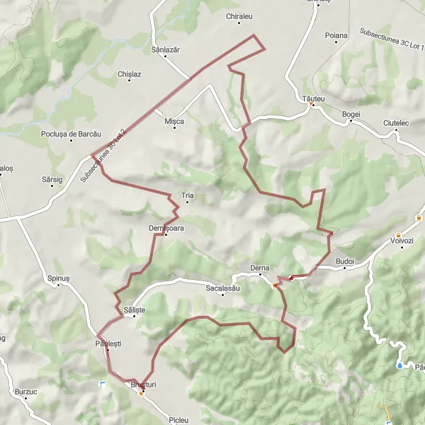 Map miniature of "Scenic Gravel Expedition" cycling inspiration in Nord-Vest, Romania. Generated by Tarmacs.app cycling route planner