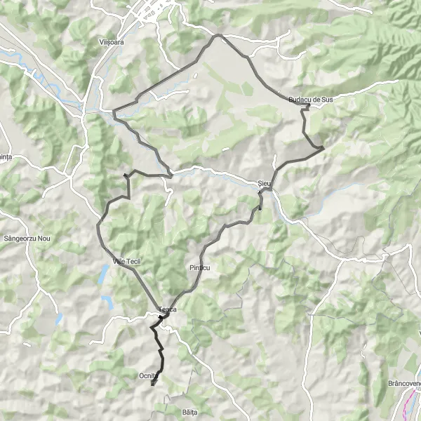 Map miniature of "Budacu de Sus to Ragla Road Route" cycling inspiration in Nord-Vest, Romania. Generated by Tarmacs.app cycling route planner