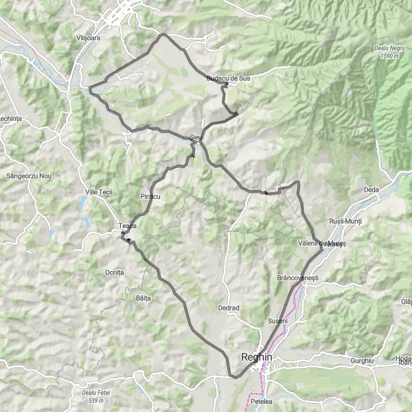 Map miniature of "Budacu de Sus to Ragla Road Route" cycling inspiration in Nord-Vest, Romania. Generated by Tarmacs.app cycling route planner