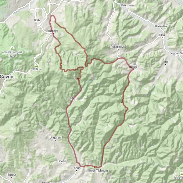 Map miniature of "Botiza Route" cycling inspiration in Nord-Vest, Romania. Generated by Tarmacs.app cycling route planner