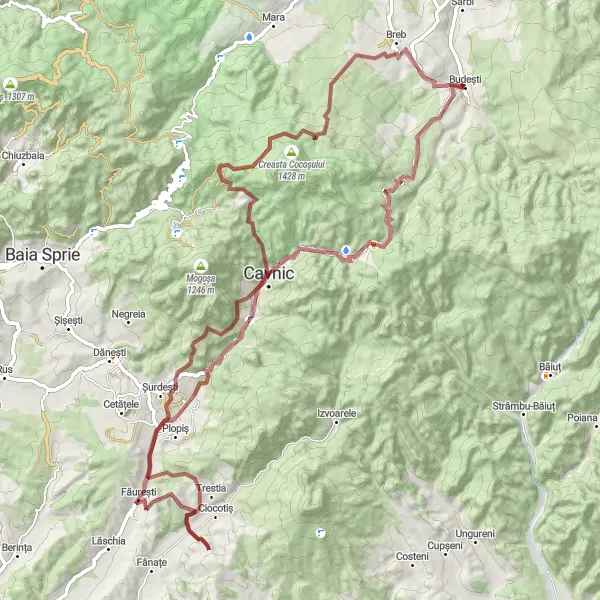 Map miniature of "Cavnic Exploration" cycling inspiration in Nord-Vest, Romania. Generated by Tarmacs.app cycling route planner