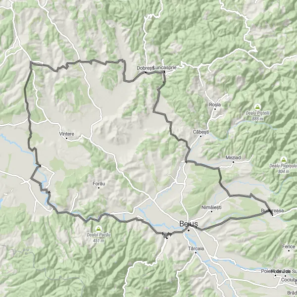 Map miniature of "Beiuș Countryside Ride" cycling inspiration in Nord-Vest, Romania. Generated by Tarmacs.app cycling route planner